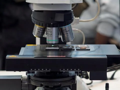 Advanced Microscope with High-Resolution Objectives for Scientific Research Stock Photos