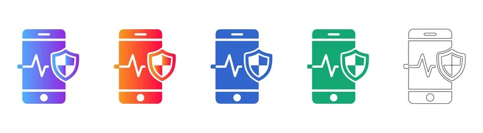 Advanced Mobile Security Pulse Icon Set Illustrazione stock