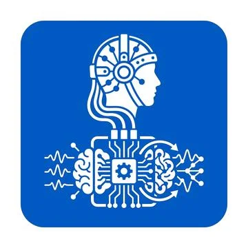 Advanced neural headwear concept with brain data processing unit blue icon .. イラスト素材