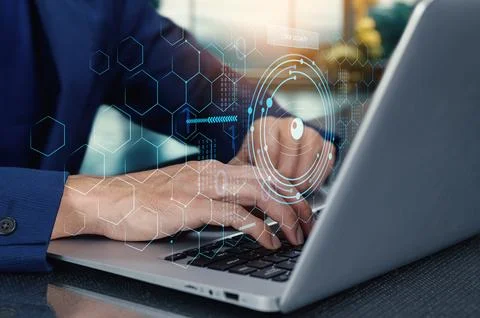 The advanced online security locking system features iris scanning technolo.. Stock Photos