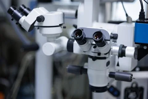 Advanced Operating Microscope for Surgical Procedures in Medical Settings Stock Photos