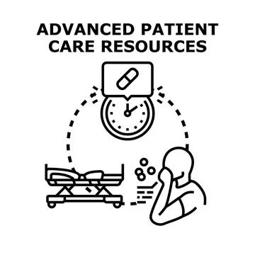 Advanced patient care resources managing medical treatment Stock Illustration