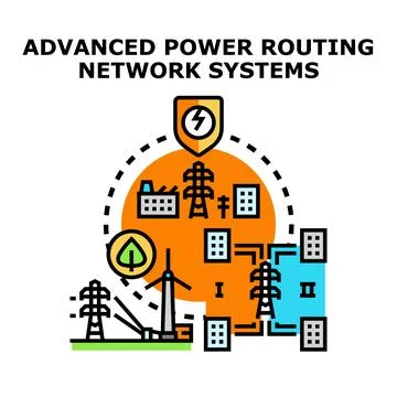 Advanced power routing managing energy network systems Ilustración de archivo