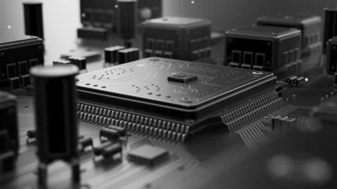 Advanced processor 3D animation with motherboard details. Stock Footage 336447596