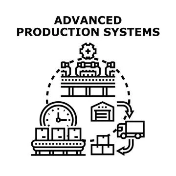 Advanced production systems organizing industrial manufacturing process Stock Illustration