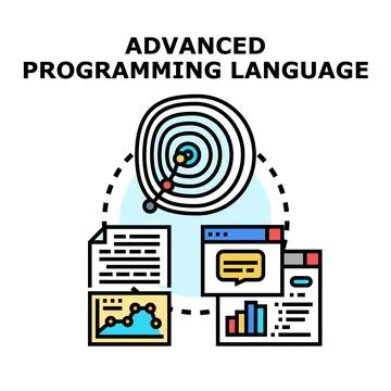 Advanced programming language developing creative coding solution Stockillustratie