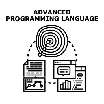 Advanced programming language developing creative coding solution 스톡 일러스트