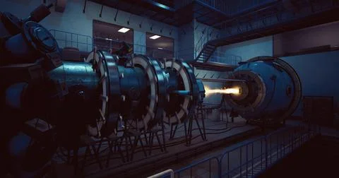 Advanced propulsion tech showcased in a modern aerospace facility Stock Illustration