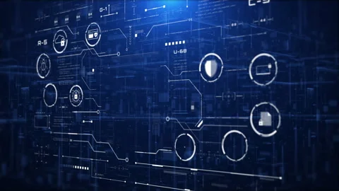 Advanced protection through holographic security node symbols 4K motion Video stock 314979953