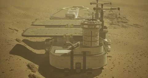 Advanced research facility on a distant planet during a dusty day Stock Illustration