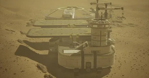 Advanced research facility on the surface of Mars during a dust storm Stock Illustration