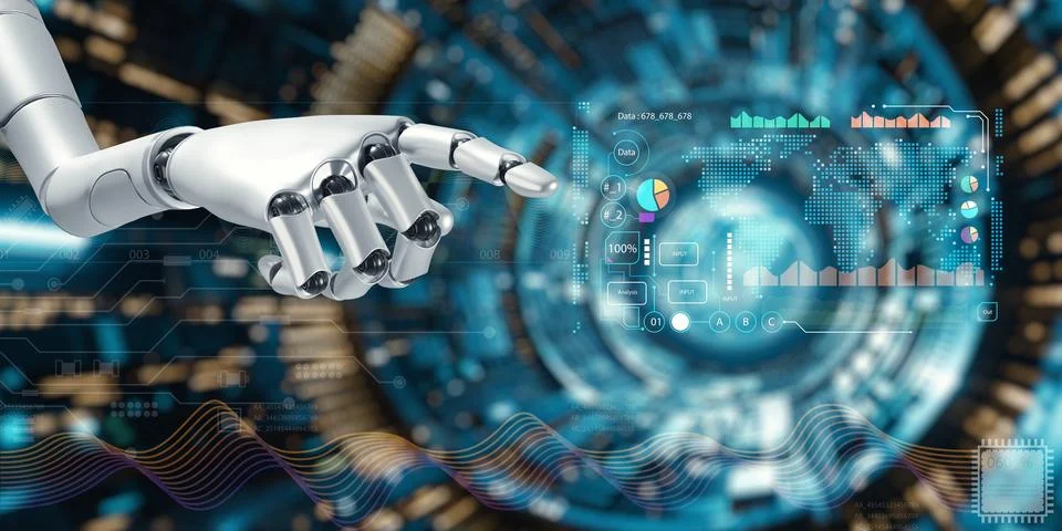 Advanced Robot System Assisting in Data Analysis and Visualization Stock Photos