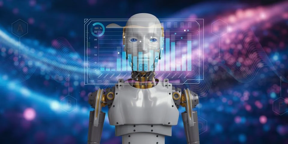 Advanced Robot System for Data Calculation and Analysis Charting 写真素材