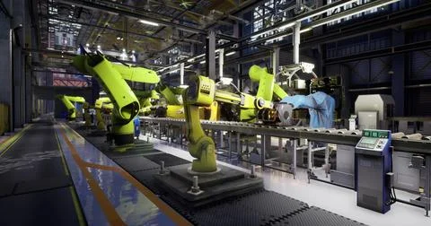 Advanced robotic assembly line in a modern manufacturing facility Stock Illustration