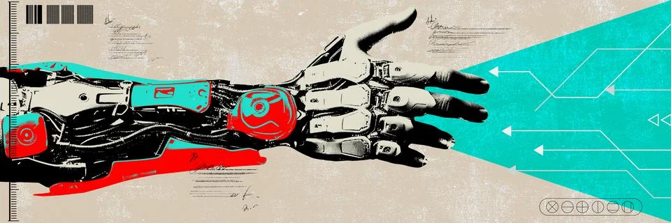 Advanced Robotic Prosthesis. Robotic hand with detailed elements. Advancements Illustrazione stock