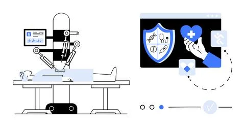 Advanced robotic surgery with computer guidance and health monitoring system Stock Illustration