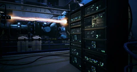 Advanced robotics demonstrate energy transfer within a high tech facility Stock Footage 306152318