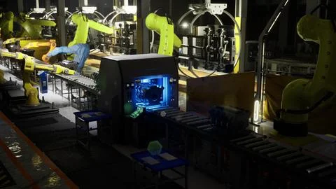 Advanced robotics system operates in a modern manufacturing facility Stock Illustration