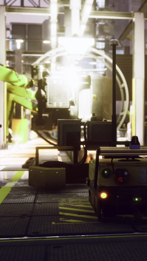 Advanced robotics at work in a dynamic manufacturing environment Stock Footage 335237115