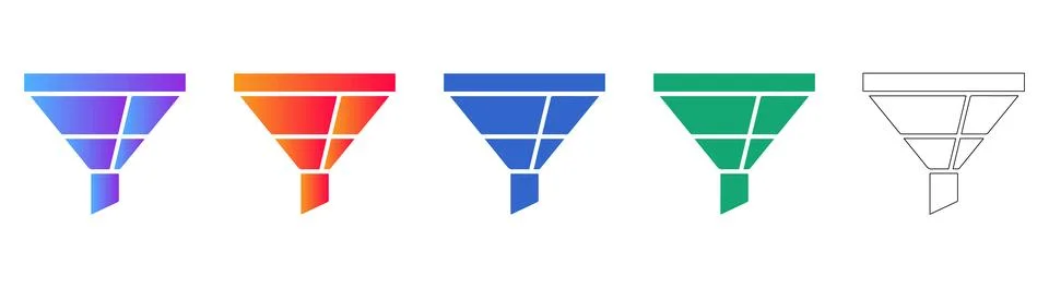 Advanced Sales Funnel and Data Filtering Icon Set Stock Illustration