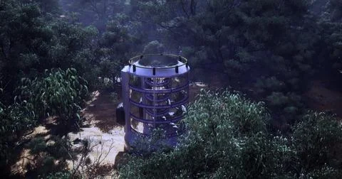 Advanced scientific research facility located in a dense forest environment Stock Illustration