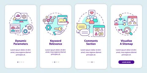 Advanced search engine optimization onboarding mobile app screen Stock Illustration