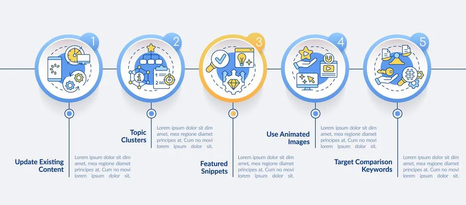 Advanced search engine optimization technique circle infographic template Illustrazione stock