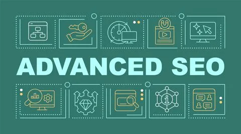 Advanced search engine optimization word concepts dark green banner Illustrazione stock