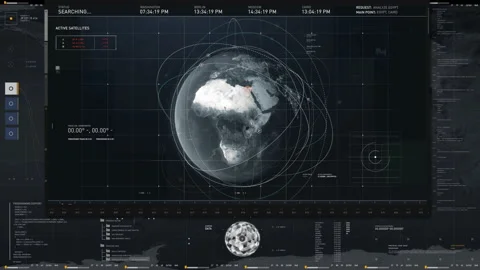 Advanced Search Of Scanning Satellite Data Elements On A Digital Global Map Stock Footage 179571397