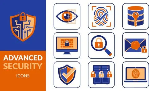 Advanced Security Icons Collection for Digital Protection and Data Safety. Ilustração Stock