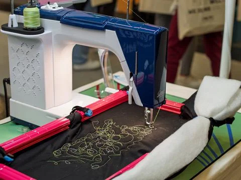 Advanced Sewing Machine Embroidery Technology in Action Stock Photos