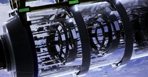 Advanced space exploration technology featuring a futuristic cylindrical devi Stock Illustration