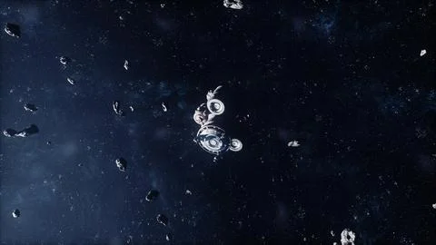 Advanced space station examines a cosmic mist of interstellar matter and gas Stock Illustration