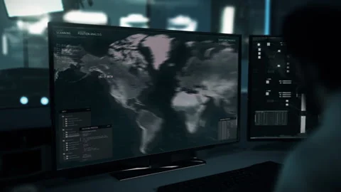 Advanced spy tech detecting the exact target signal position coordinates Stock Footage 280943191