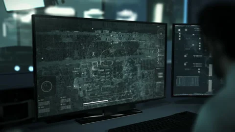 Advanced Spy Tracking Surveillance System Scanning City Street To Find Target Stockbeeldmateriaal 220043008