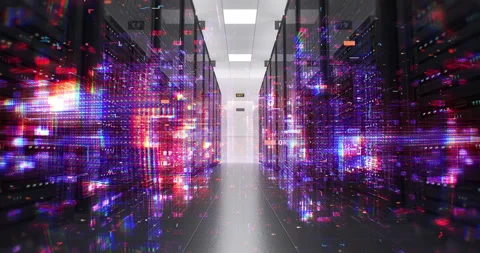 Advanced supercomputer processing big data in a modern facility. Vídeos de archivo 337177422