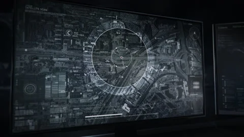 Advanced Surveillance System Uses Tracking Drone Device Sensors User Interface Video stock 164859938