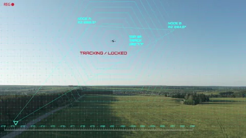 Advanced tactical display visualizes UAV tracking with target lock... Stock Footage 344743363