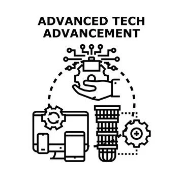 Advanced tech advancement concept illustrating innovation process Stock Illustration