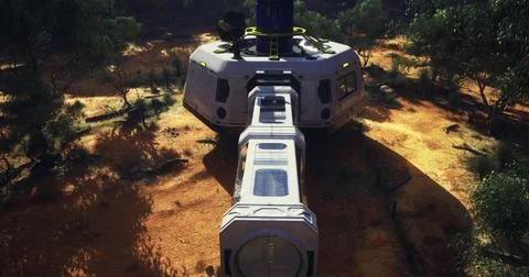 Advanced tech and design in distant planet exploration habitat Stock Illustration