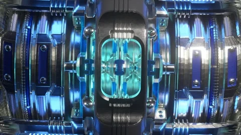 Advanced technological mechanism rotating, revealing intricate metallic Stock Footage 310171781