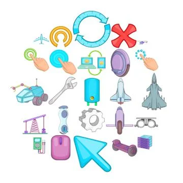 Advanced technologies icons set, cartoon style Illustrazione stock