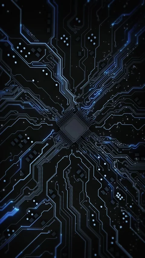 Advanced Technology Circuit Board CPU Processor Digital Lines Move Data Concept Video stock 341888327