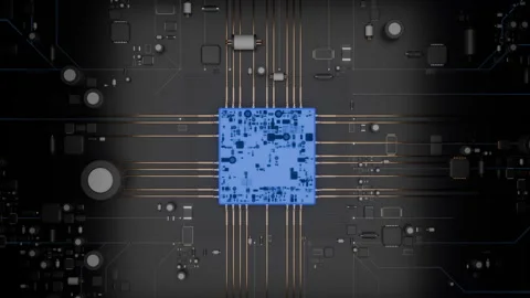 Advanced technology circuit board display with blue structure and glowing light Stock Footage 323733412
