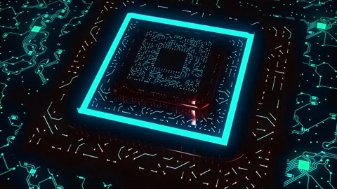 Advanced technology concept. Design. Visualization of a microchip created by Stock Footage 197857926