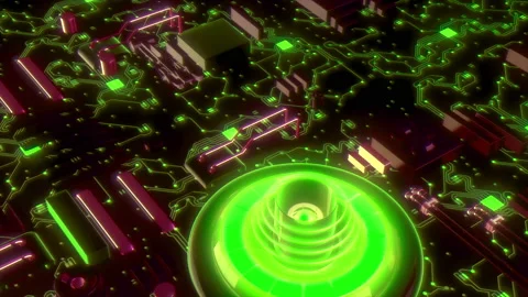 Advanced technology concept visualization. Motion. Circuit Board CPU Processor Stock Footage 197172049