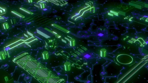 Advanced technology concept visualization. Motion. Circuit Board CPU Processor Stock Footage 197337290