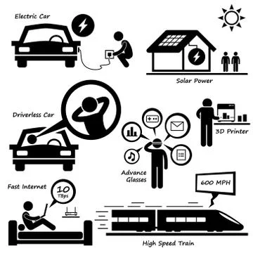 Advanced Technology of the Future Stick Figure Pictogram Icon Cliparts Stock Illustration