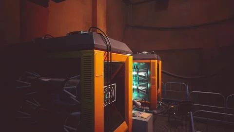 Advanced technology in a futuristic laboratory featuring illuminated equipmen 스톡 일러스트