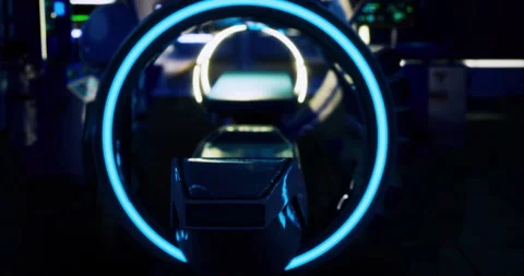 Advanced technology interface with glowing elements in a futuristic setting Stock Footage 310412288